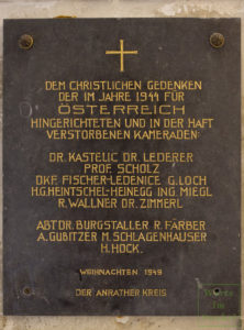 Gedenktafel des Anrather Kreises für verstorbene und hingerichtete Widerstandskämpfer