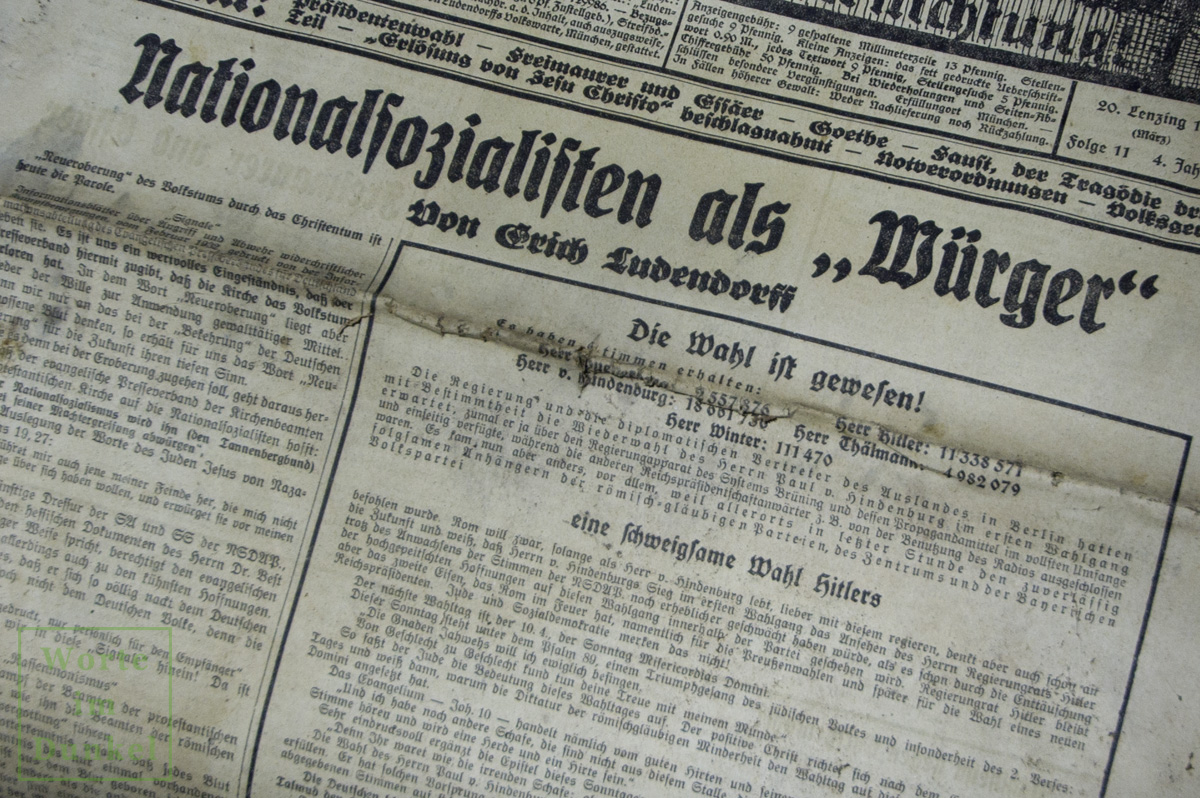 Ausgabe der "Ludendorffs Volkwarte" mit den Ergebnissen der Reichspräsidentenwahl von 1932