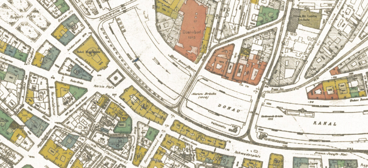 Kriegssachschädenplan 1946, das einzige Haus in der Mitte der Adlergasse, für das keine nennenswerten Beschädigungen erhoben wurden, ist jenes mit der Hausnummer 6 6